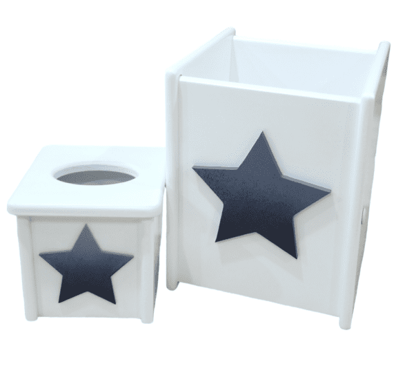 navy star waste basket and tissue
